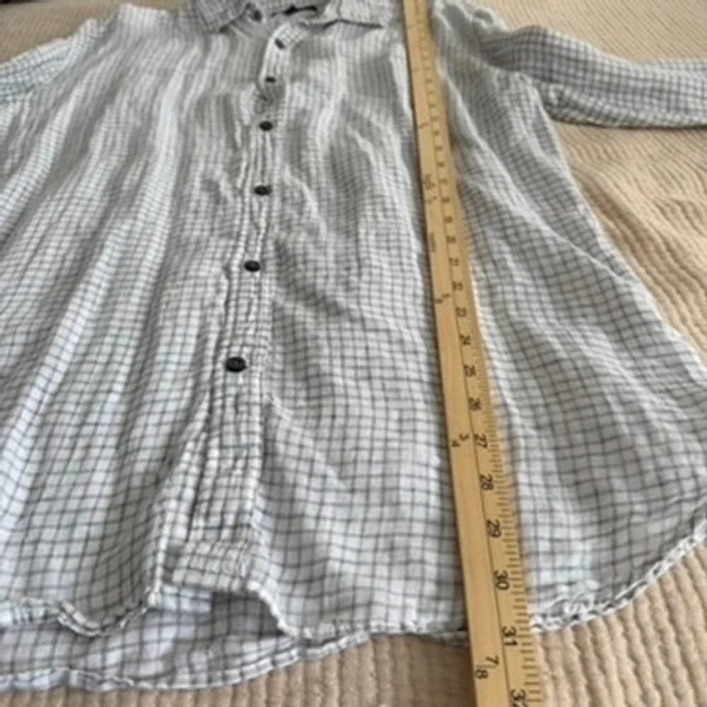 Banana Republic Button Down Shirt Men XL White Grey Windowpane Plaid Long Sleeve